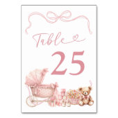 Roze Coquette Koets Baby Shower Tafelnummer (Voorkant)