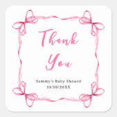 Roze Coquette lint Baby shower Dank u Vierkante Sticker (Voorkant)