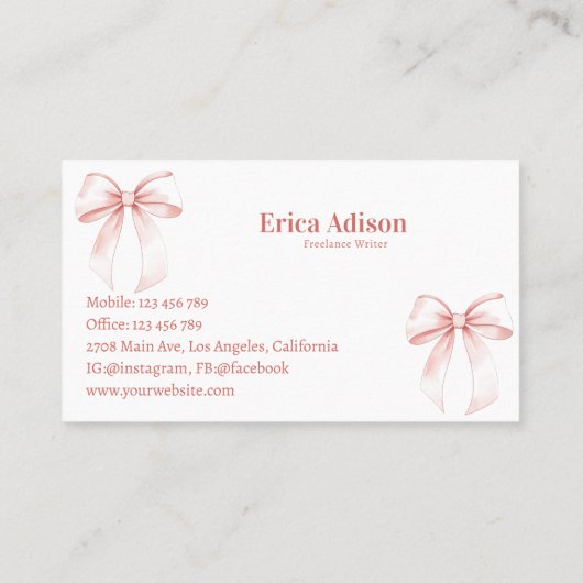 Roze Coquette lint boog Visitekaartje (Achterkant)