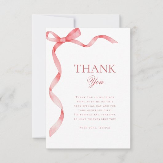 Roze Coquette Lint Bow Vrijgezellenfeest Dank u Bedankkaart (Voorkant)