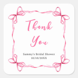Roze Coquette Lint Bruiloft Thank You Vierkante Sticker