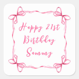 Roze Coquette lint Happy Birthday Vierkante Sticker