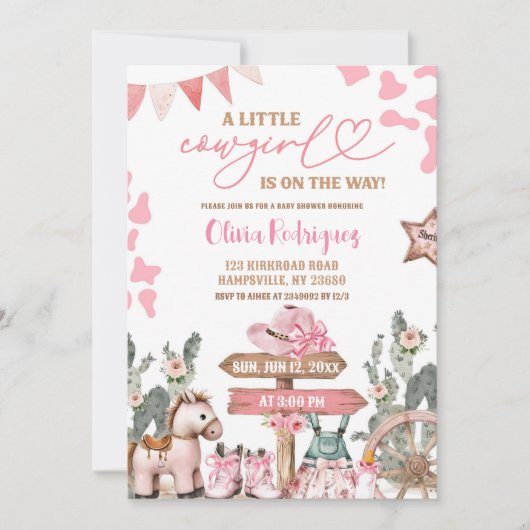 Roze Coquette Little Cowgirl Baby shower Kaart (Voorkant)