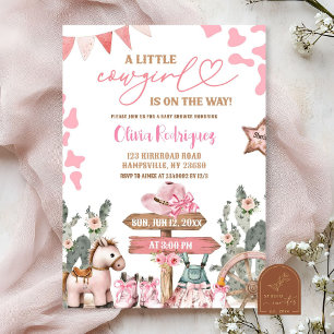 Roze Coquette Little Cowgirl Baby shower Kaart