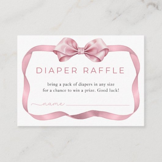 Roze Coquette Luier Raffle Kaart – Elegante Bow Ba (Voorkant)