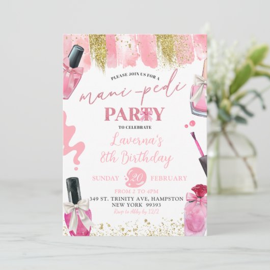 Roze Coquette Mani-Pedi Spa make-up verjaardagsfee Kaart (Staand voorkant)