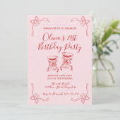 Roze Coquette Martini Strik Uitnodiging (Staand voorkant)