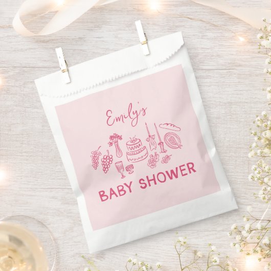 Roze coquette modern handgetekende baby shower bedankzakje (Geknipt)