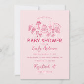 Roze coquette modern handgetekende baby shower kaart (Voorkant)