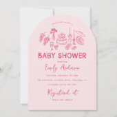 Roze coquette modern handgetekende baby shower kaart (Voorkant)