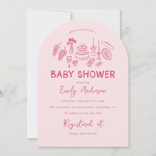 Roze coquette modern handgetekende baby shower kaart (Voorkant)