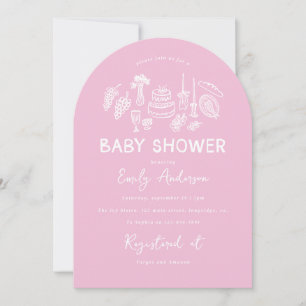 Roze coquette modern handgetekende baby shower kaart