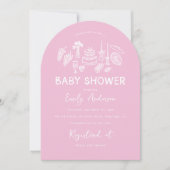 Roze coquette modern handgetekende baby shower kaart (Voorkant)