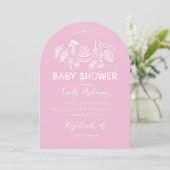 Roze coquette modern handgetekende baby shower kaart (Staand voorkant)
