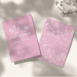 Roze coquette modern handgetekende baby shower kaart