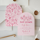 Roze coquette modern handgetekende baby shower kaart