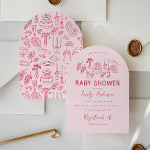 Roze coquette modern handgetekende baby shower