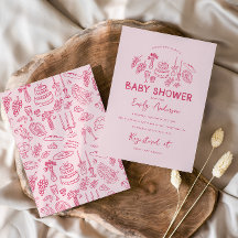 Roze coquette modern handgetekende baby shower