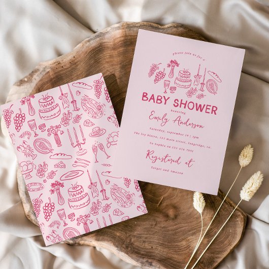Roze coquette modern handgetekende baby shower kaart