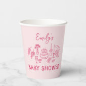 Roze coquette modern handgetekende baby shower papieren bekers (Achterkant)