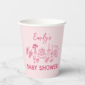 Roze coquette modern handgetekende baby shower papieren bekers (Voorkant)