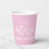 Roze coquette modern handgetekende baby shower papieren bekers (Achterkant)