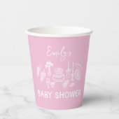 Roze coquette modern handgetekende baby shower papieren bekers (Voorkant)