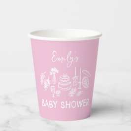 Roze coquette modern handgetekende baby shower papieren bekers