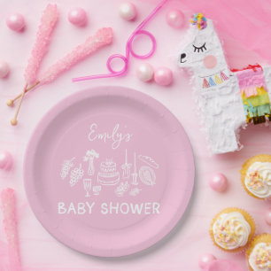 Roze coquette modern handgetekende baby shower papieren bordje