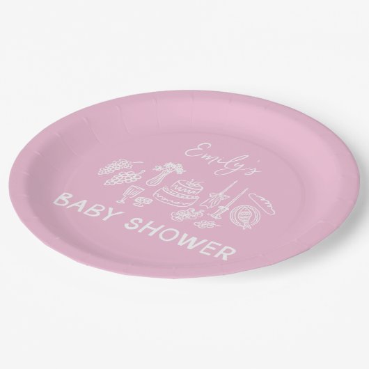 Roze coquette modern handgetekende baby shower papieren bordje (Gekanteld)