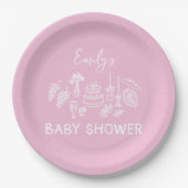 Roze coquette modern handgetekende baby shower papieren bordje (Voorkant)