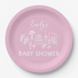 Roze coquette modern handgetekende baby shower papieren bordje