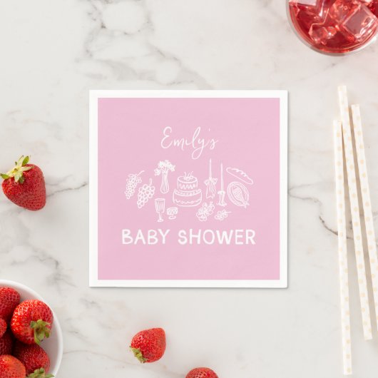 Roze coquette modern handgetekende baby shower servet (Insitu)