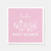 Roze coquette modern handgetekende baby shower servet (Voorkant)