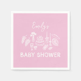 Roze coquette modern handgetekende baby shower servet