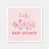 Roze coquette modern handgetekende baby shower servet (Voorkant)