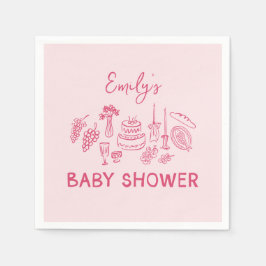 Roze coquette modern handgetekende baby shower servet