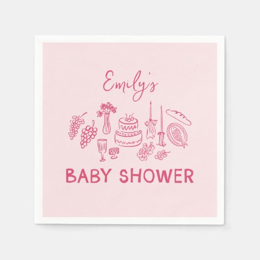 Roze coquette modern handgetekende baby shower servet (Voorkant)