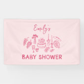 Roze coquette modern handgetekende baby shower spandoek (Horizontaal)