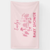 Roze coquette modern handgetekende baby shower spandoek (Verticaal)