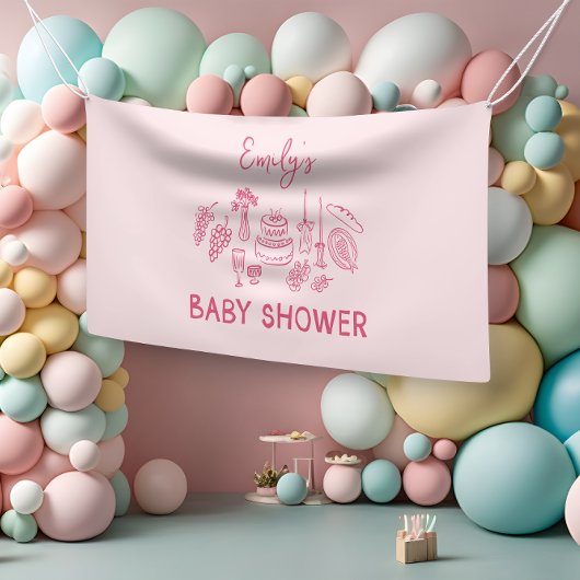Roze coquette modern handgetekende baby shower spandoek