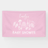 Roze coquette modern handgetekende baby shower spandoek (Horizontaal)