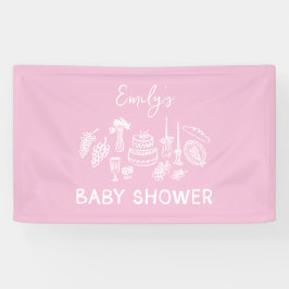 Roze coquette modern handgetekende baby shower spandoek