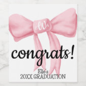 Roze Coquette Monogram Bow Wijn Etiket (Enkel label)