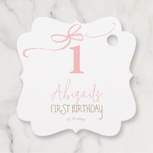 Roze Coquette Peter het Konijn 1e Verjaardag Bedankjes Labels (Achterkant)