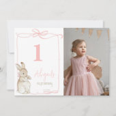 Roze Coquette Peter het Konijn 1e Verjaardag Bedankkaart (Voorkant)