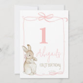 Roze Coquette Peter het Konijn 1e Verjaardag Bedankkaart (Achterkant)
