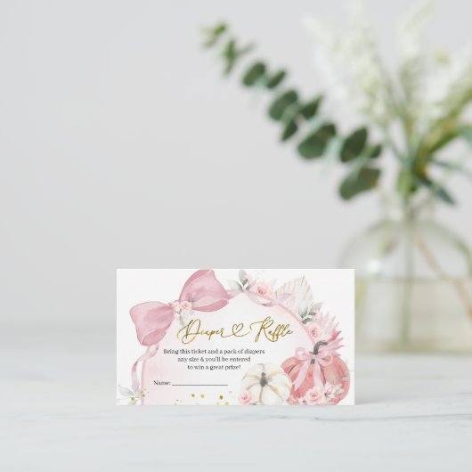 Roze Coquette Pompoen Baby shower Luier Raffle Informatiekaartje (Staand voorkant)