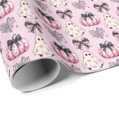 Roze Coquette Pompoen Geesten Halloween Patroon Cadeaupapier (Rol Hoek)