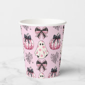 Roze Coquette Pompoen Geesten Halloween Patroon Papieren Bekers (Achterkant)
